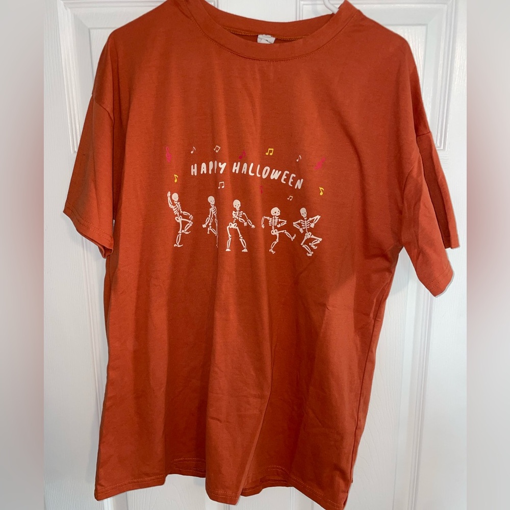 Orange Halloween Oversized Skeleton T-Shirt